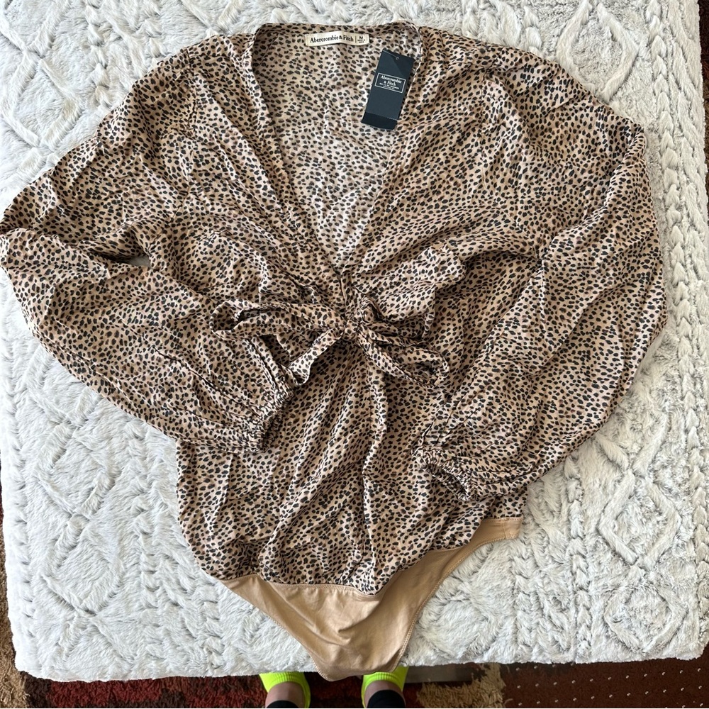 Abercrombie & Fitch Animal Print Tie Front Bodysuit, size medium NWT